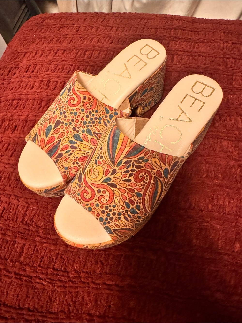 Patterned Multicolor Platform Slide Sandals - Picture 2 of 7